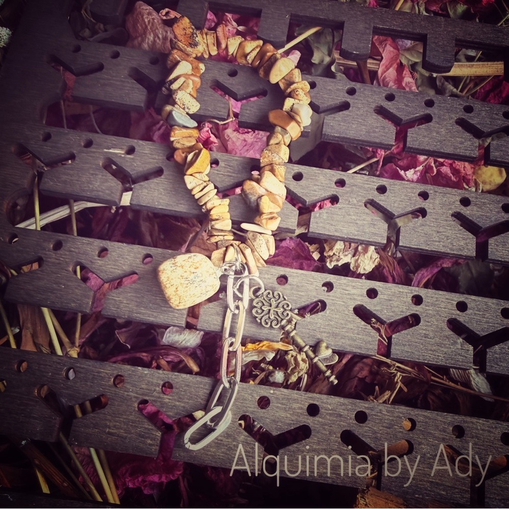 Jasper Tassel Relic Bracelet – Silver Chain, Bronze Key & Picture Jasper Nugget
